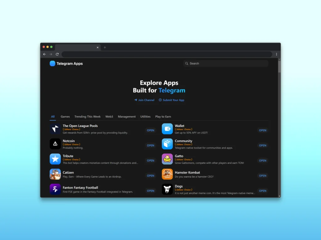 Telegram Apps Center: 您的迷你应用 & 机器人中心